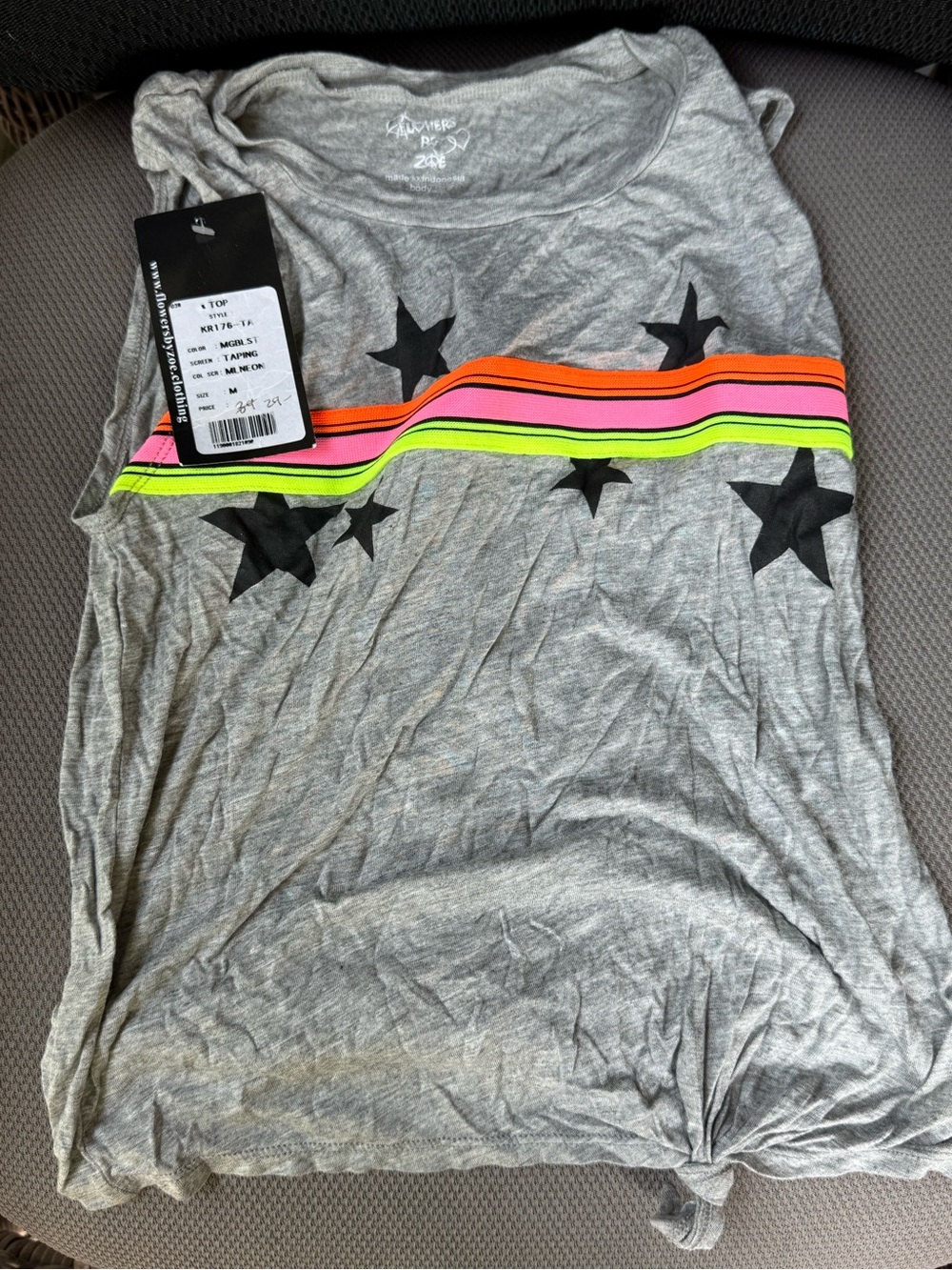 Flowers by Zoe Grey Tank Top with Black Stars and Neon Stripes